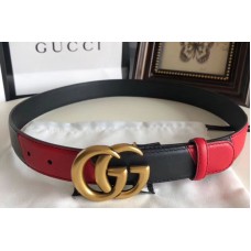 Gucci 582348 30cm Leather belt with Double G buckle Black and Red Leather