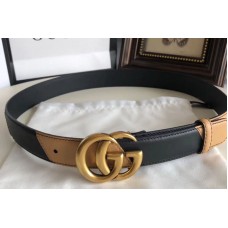 Gucci 582348 30cm Leather belt with Double G buckle Black and Tan Leather