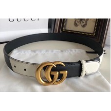 Gucci 582348 30cm Leather belt with Double G buckle Black and White Leather