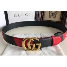Gucci 582348 40cm Leather belt with Double G buckle Black and Red Leather