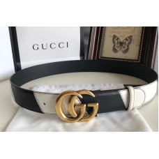 Gucci 582348 40cm Leather belt with Double G buckle Black and White Leather