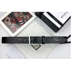 Gucci Crocodile 35mm belt with Rectangular buckle Black