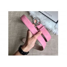 Gucci 409417 35mm Signature leather belt Pink Leather Silver G buckle