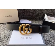 Women&#8217;s Gucci 400593 40mm Leather belt with Gold Double G buckle in Black Leather