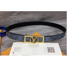 Louis Vuitton MP136W LV Dauphine 25mm Reversible belts Blue/Navy Blue Monogram LV POP Print Gold Buckle