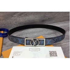 Louis Vuitton MP136W LV Dauphine 25mm Reversible belts Blue/Navy Blue Monogram LV POP Print Silver Buckle