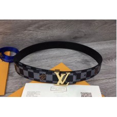 Louis Vuitton MP182 LV Initiales 25mm Reversible belts Damier Graphite Canvas Gold Buckle