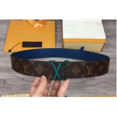 Louis Vuitton MP109V LV Initiales 40mm reversible belt In Blue Epi/Monogram Canvas With Green Buckle