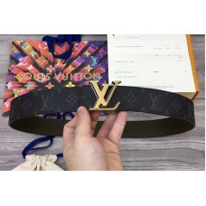 Louis Vuitton M0252V LV Line 40mm reversible belt in Monogram Eclipse Canvas With Gold Buckle