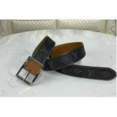 Louis Vuitton M0262V LV Reverso 40mm reversible belt in Monogram Eclipse and Khaki Green/Tan Brown With Silver Buckle