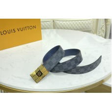 Louis Vuitton M0269U LV Damier Plate 35mm reversible belt in Damier Graphite/Navy Blue With Gold Buckle