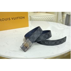 Louis Vuitton M0269U LV Damier Plate 35mm reversible belt in Damier Graphite/Navy Blue With Silver Buckle