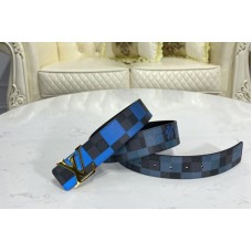 Louis Vuitton M0319U LV Initiales 40 MM reversible belt in Blue Damier Graphite canvas and calf leather With Gold Buckle