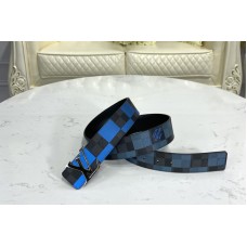 Louis Vuitton M0319U LV Initiales 40 MM reversible belt in Blue Damier Graphite canvas and calf leather With Silver Buckle