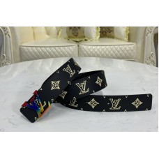 Louis Vuitton MP265V LV Shape 40mm Raffia reversible belt Gray/Black With MultiColor Buckle