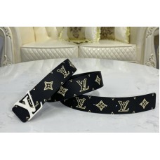 Louis Vuitton MP265V LV Shape 40mm Raffia reversible belt Gray/Black wITH Silver Buckle