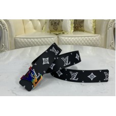 Louis Vuitton MP266V LV Shape 40mm Raffia reversible belt White/Black With MultiColor Buckle