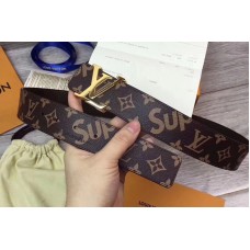 Louis Vuitton Supreme x Monogram LV Belt Gold Buckle Brown