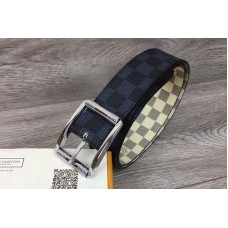 Louis Vuitton M0040Q LV Reverso 40mm Reversible Mens Belt Damier Azur And Damier Graphite Canvas Silver Buckle