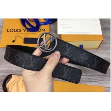 Louis Vuitton M9931Q LV Circle 35mm Mens Belts Monogram Eclipse Canvas Silver Buckle
