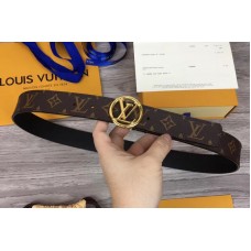 Louis Vuitton M9932Q LV Circle 35mm Mens Belts Monogram Canvas Gold Buckle