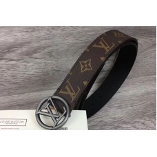 Louis Vuitton M9932Q LV Circle 35mm Mens Belts Monogram Canvas Silver Buckle