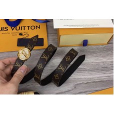 Louis Vuitton M0053U Womens LV Circle 20mm Reversible Belt Monogram Canvas Gold Diamond Buckle