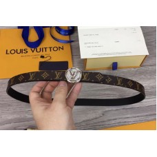 Louis Vuitton M0053U Womens LV Circle 20mm Reversible Belt Monogram Canvas Silver Diamond Buckle