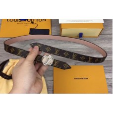 Louis Vuitton M0083U Womens LV Circle 20mm Reversible Belt Monogram Canvas Silver Buckle