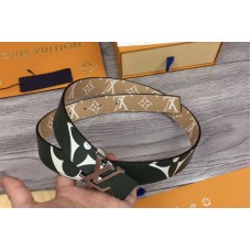 Louis Vuitton M0151U LV Iconic 30mm Reversible Belt Green/Brown Monogram canvas Silver Hardware