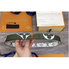 Louis Vuitton M0151U LV Iconic 30mm Reversible Belt Khaki Green/Beige Monogram canvas Gold Hardware