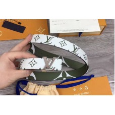 Louis Vuitton M0151U LV Iconic 30mm Reversible Belt Khaki Green/Beige Monogram canvas Silver Hardware