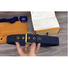 Louis Vuitton M0175T LV Signature 35mm Belt Navy Blue Monogram Denim