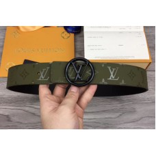 Louis Vuitton M0171 LV Pyramide 40mm Reversible Belt Green Calf Leather Black Circle LV Buckle