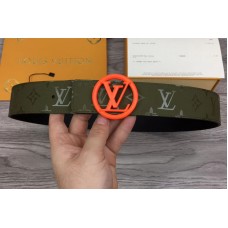 Louis Vuitton M0171 LV Pyramide 40mm Reversible Belt Green Calf Leather Red Circle LV Buckle