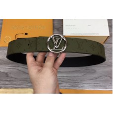 Louis Vuitton M0171 LV Pyramide 40mm Reversible Belt Green Calf Leather Silver Circle LV Buckle