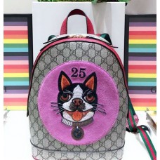 Gucci GG Supreme Boston Terriers Bosco Small Backpack Bag 495621 Pink Patch 2018