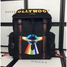 Gucci Techpack Backpack Bag 429037 Embroidered Hollywood and UFO Fluorescent Black 2017