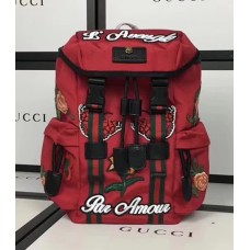 Gucci Techno Canvas Techpack Backpack Bag 478327 Embroidered Flowers Red 2017