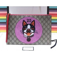 Gucci GG Supreme Boston Terriers Bosco Pouch Clutch Bag 506280 Pink Patch 2018