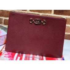 Gucci Zumi Grainy Leather Pouch Clutch Bag 570728 Burgundy 2019