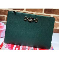 Gucci Zumi Grainy Leather Pouch Clutch Bag 570728 Green 2019