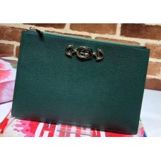 Gucci Zumi Grainy Leather Pouch Clutch Bag 570728 Green 2019