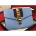 Gucci Sylvie Web Leather Small Wristlet Clutch Bag 477627 Light Blue 2018