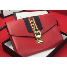 Gucci Sylvie Web Leather Small Wristlet Clutch Bag 477627 Red 2018