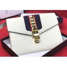 Gucci Sylvie Web Leather Small Wristlet Clutch Bag 477627 White 2018