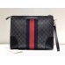 Gucci Men's GG Supreme Clutch Bag ‎523603 Black/Grey 2018