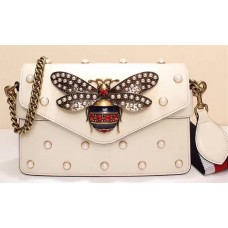 GUCCI BROADWAY LEATHER CLUTCH WITH PEARS 453778 2017 WHITE