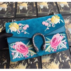 Gucci Dionysus Suede Small Shoulder Bag with Bloom Embroidery ‎482735 Blue 2018