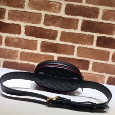 Gucci Diagonal GG Marmont Double G Leather Belt Bag 476434 Black 2019